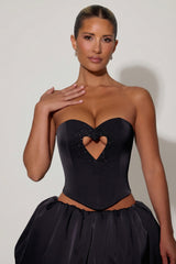 Embellished Heart Cut-Out Strapless Corset Top in Black