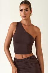 Modal One-Shoulder Top in Chocolate Brown