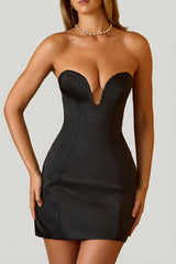 Structured Tulip Mini Dress in Black