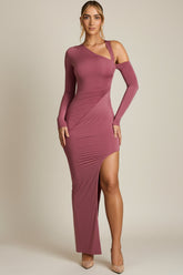 Asymmetric Draped Maxi Dress in Rose Brown