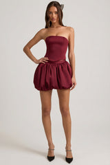 Bubble Hem Mid-Rise Mini Skirt in Wine Red