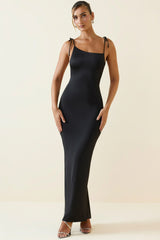 Ruched Backless Maxi Dress in Black