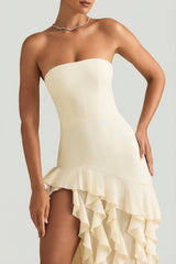 Ruffle-Trim Strapless Gown in Ivory