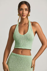 Bouclé Halterneck Crop Top in Mint