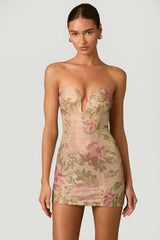 Embellished Sweetheart-Neck A-Line Mini Dress in Rose Hotfix