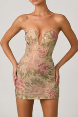 Embellished Sweetheart-Neck A-Line Mini Dress in Rose Hotfix