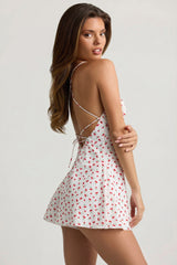 Ruched Backless Playsuit in Cherry Print