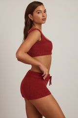 Fluffy Knit Scoop-Neck Bralette in Ruby Red