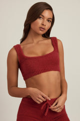 Fluffy Knit Scoop-Neck Bralette in Ruby Red
