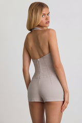 Button-Down Halterneck Playsuit in Ecru