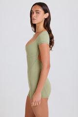 Four-Way Stretch Open-Back Unitard in Matcha