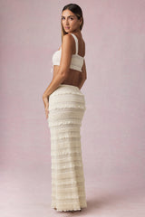 Ruffled Mid-Rise Maxi Skirt in Ivory