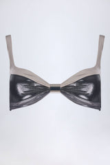 Ruched Bikini Top in Silver Chrome