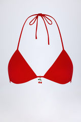 Charm-Detail Triangle Bikini Top in Fiery Red