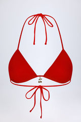 Charm-Detail Triangle Bikini Top in Fiery Red