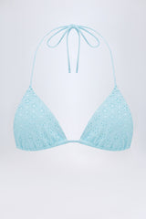 Broderie Anglaise Triangle Bikini Top in Powder Blue