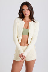 Ribbed Knit Button Cardigan in Cream