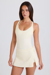 Ribbed Knit Tie Wrapover Skort in Cream