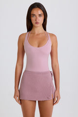 Ribbed Knit Tie Wrapover Skort in Mauve