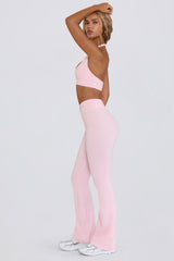Brushed Jersey Ruched Flared Trousers in Pale Pink Marl