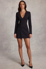 Structured Single-Breasted Blazer Mini Dress in Black