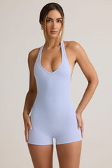 Modal Ribbed Backless Playsuit in Light Blue