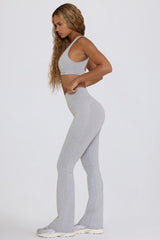 Soft Active V-Waist Pocket Flared Leggings in Grey Marl
