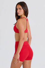 Soft Active Pocket V-Waist Mini Shorts in Strawberry Red