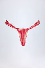 Ruched Thong Bikini Bottoms in Red Gingham