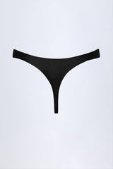 Hardware-Detail Thong Bikini Bottoms in Black