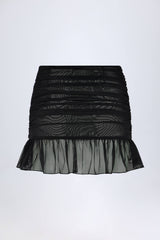 Hardware-Detail Ruffled Mid-Rise Mini Skirt in Black