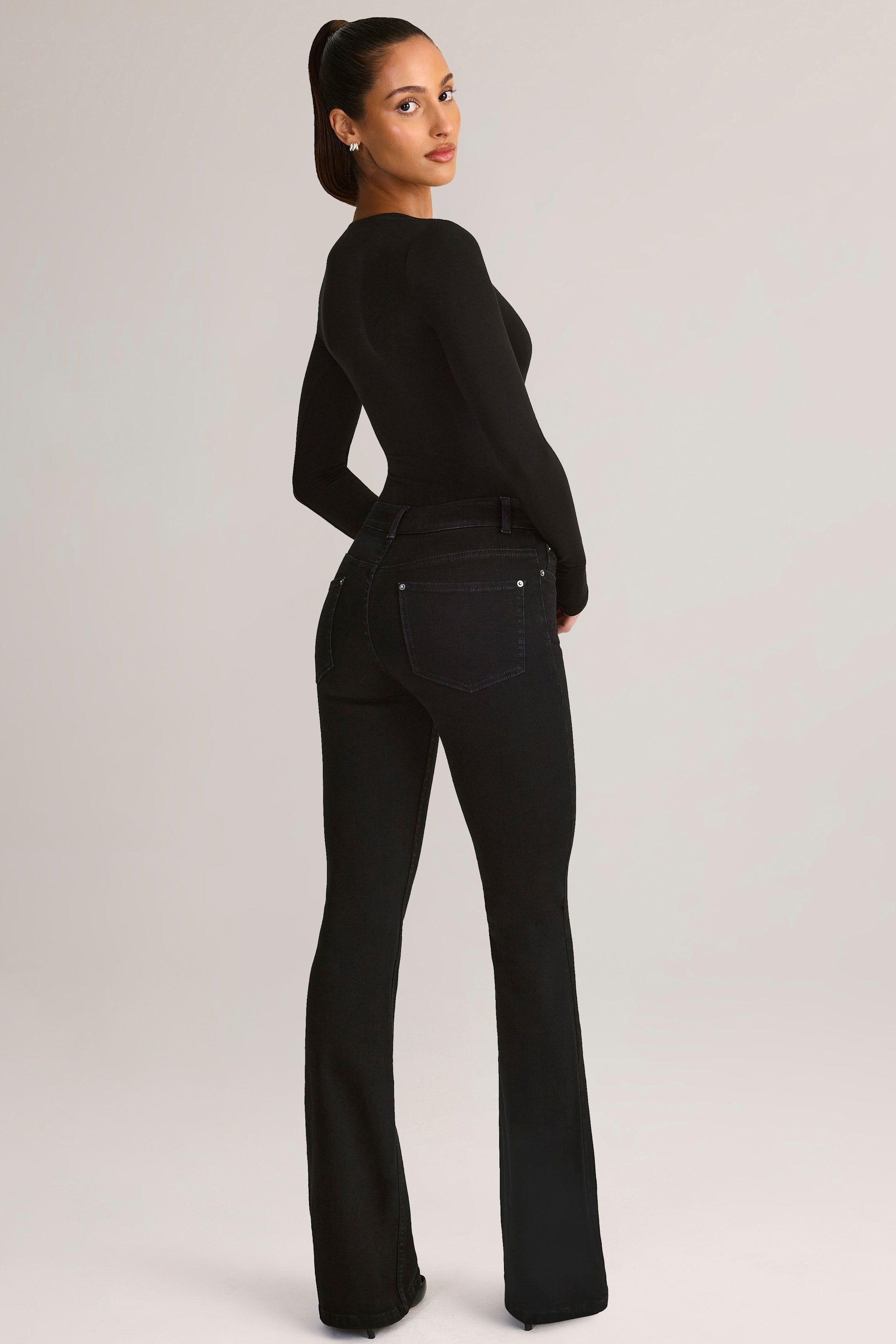 Denim Mid-Rise Flared Jeans in Black