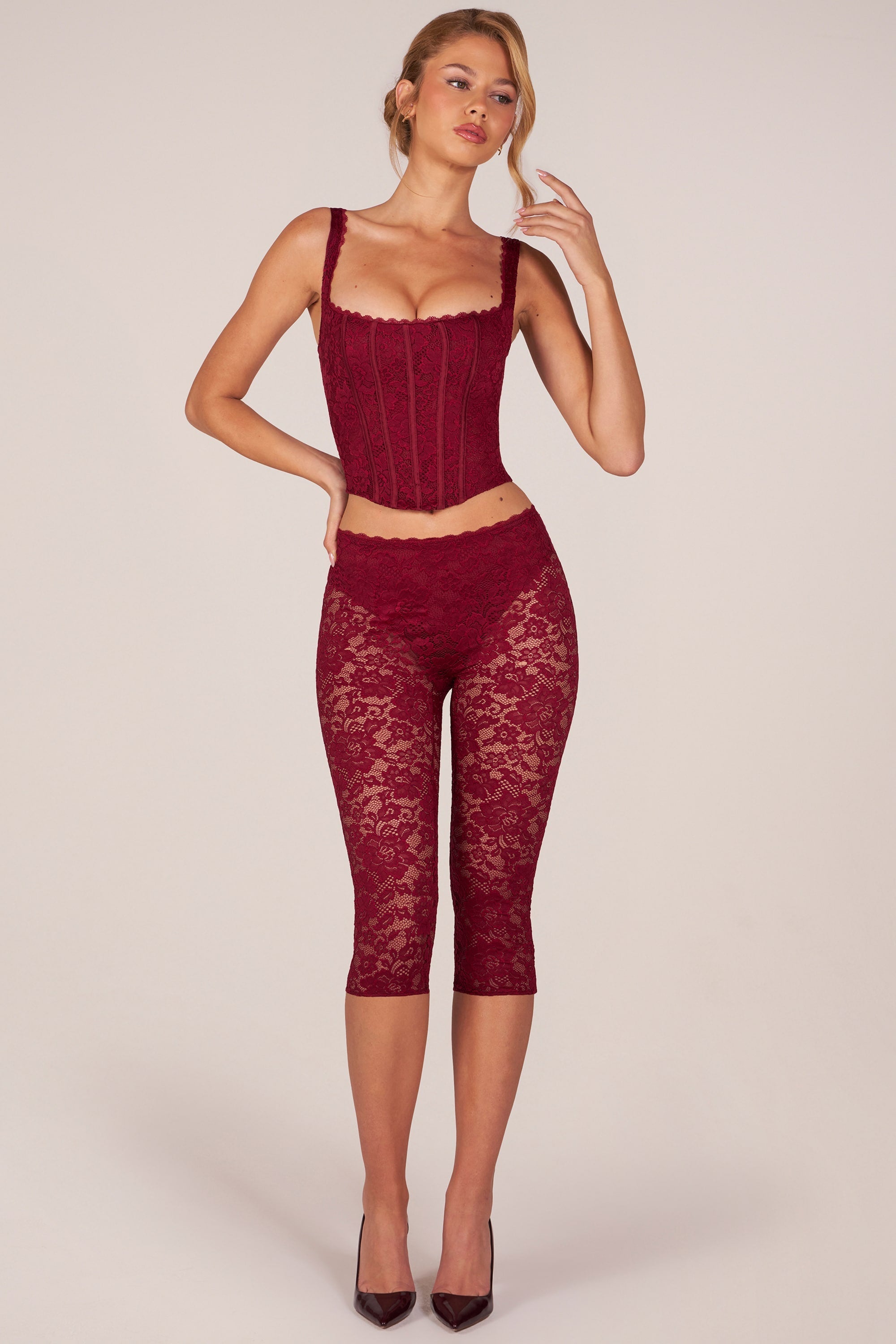 Laced Capri Trousers  in Cherry Red