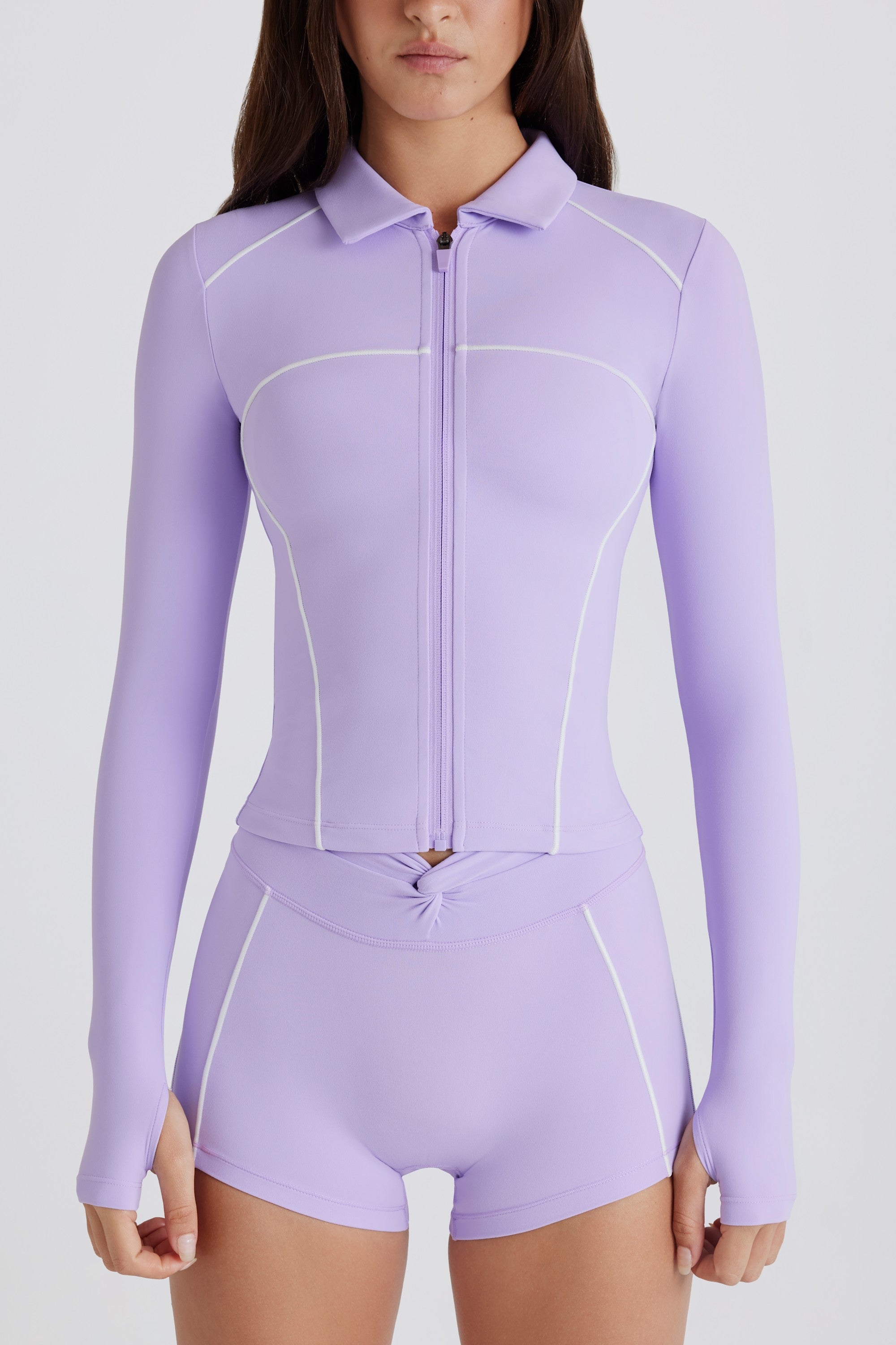 Soft Active Contrast Zip-Up Jacket in Lilac