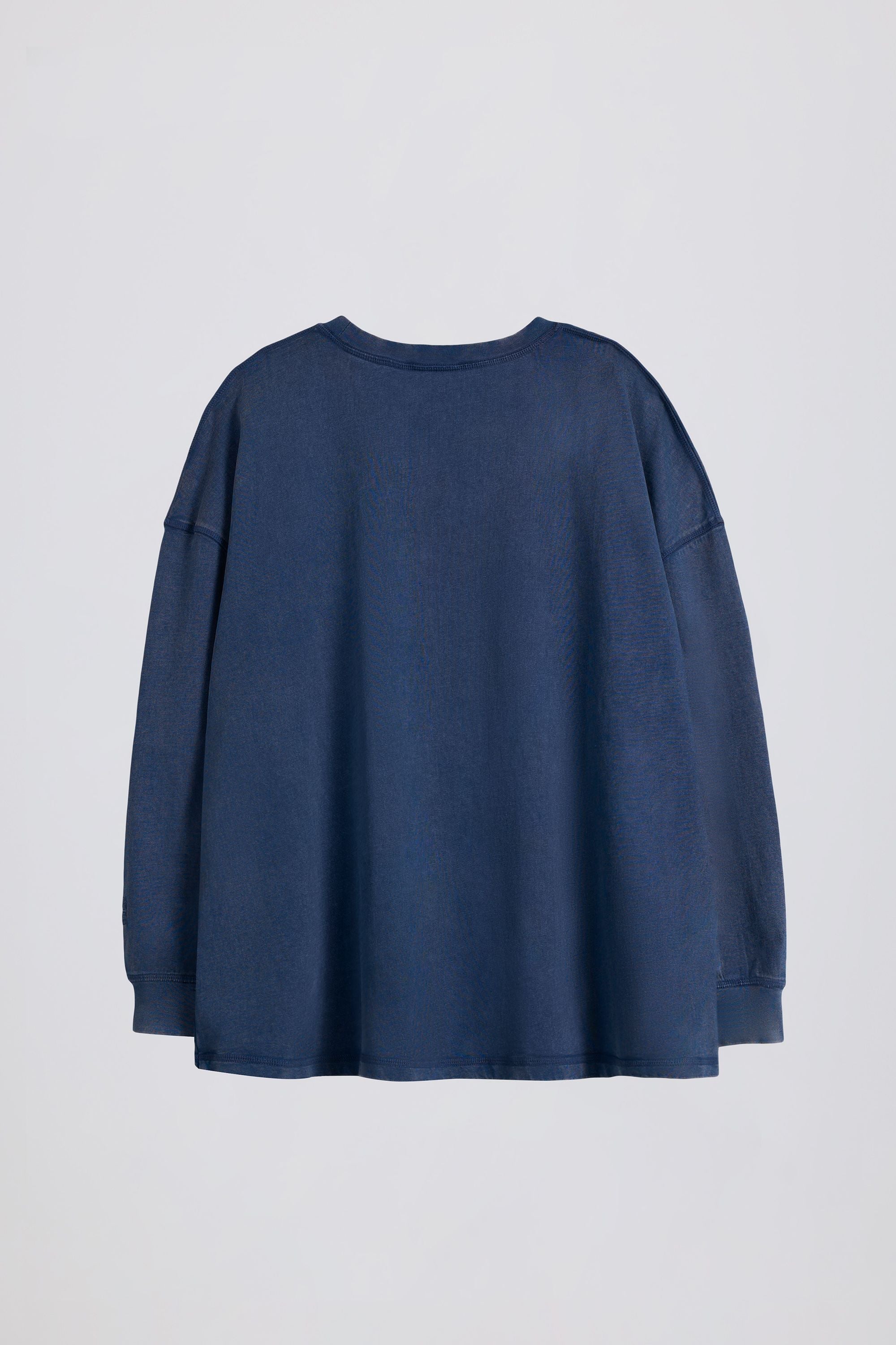 Acid Wash Long-Sleeve Oversized T-Shirt in Blue