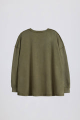 Acid Wash Long-Sleeve Oversized T-Shirt in Light Green