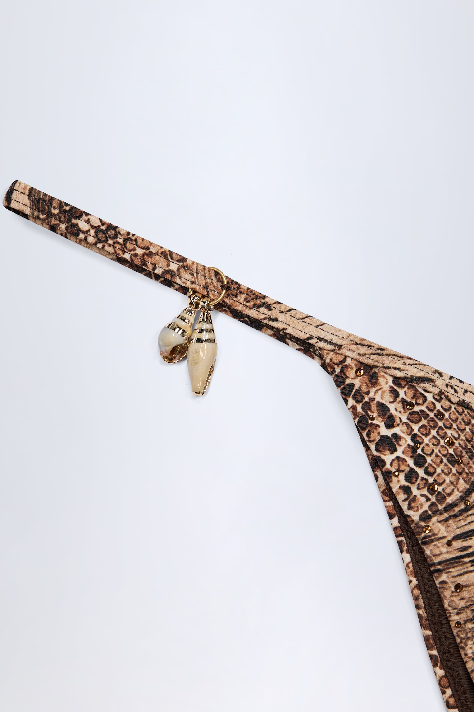 Charm-Detail Thong Bikini Bottoms in Snake Print