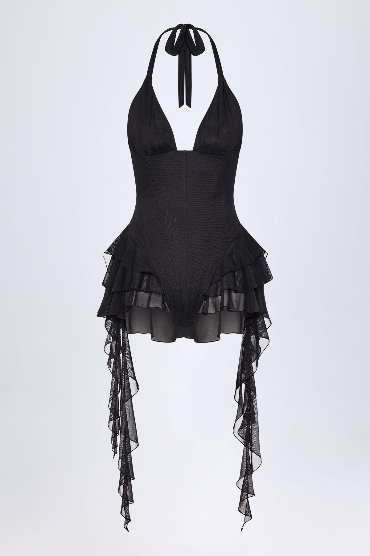 Ruffled Halterneck Bodysuit in Black