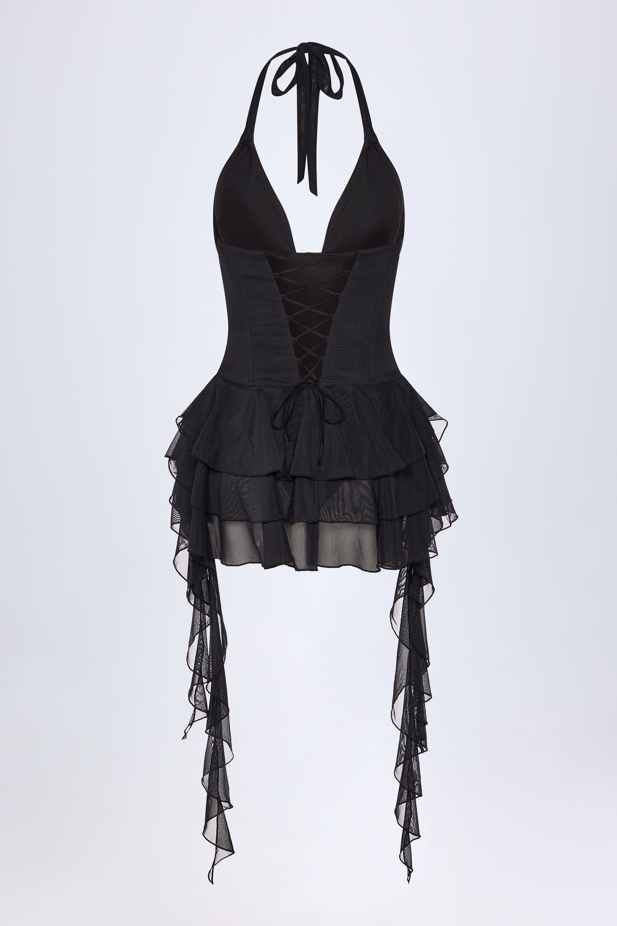 Ruffled Halterneck Bodysuit in Black