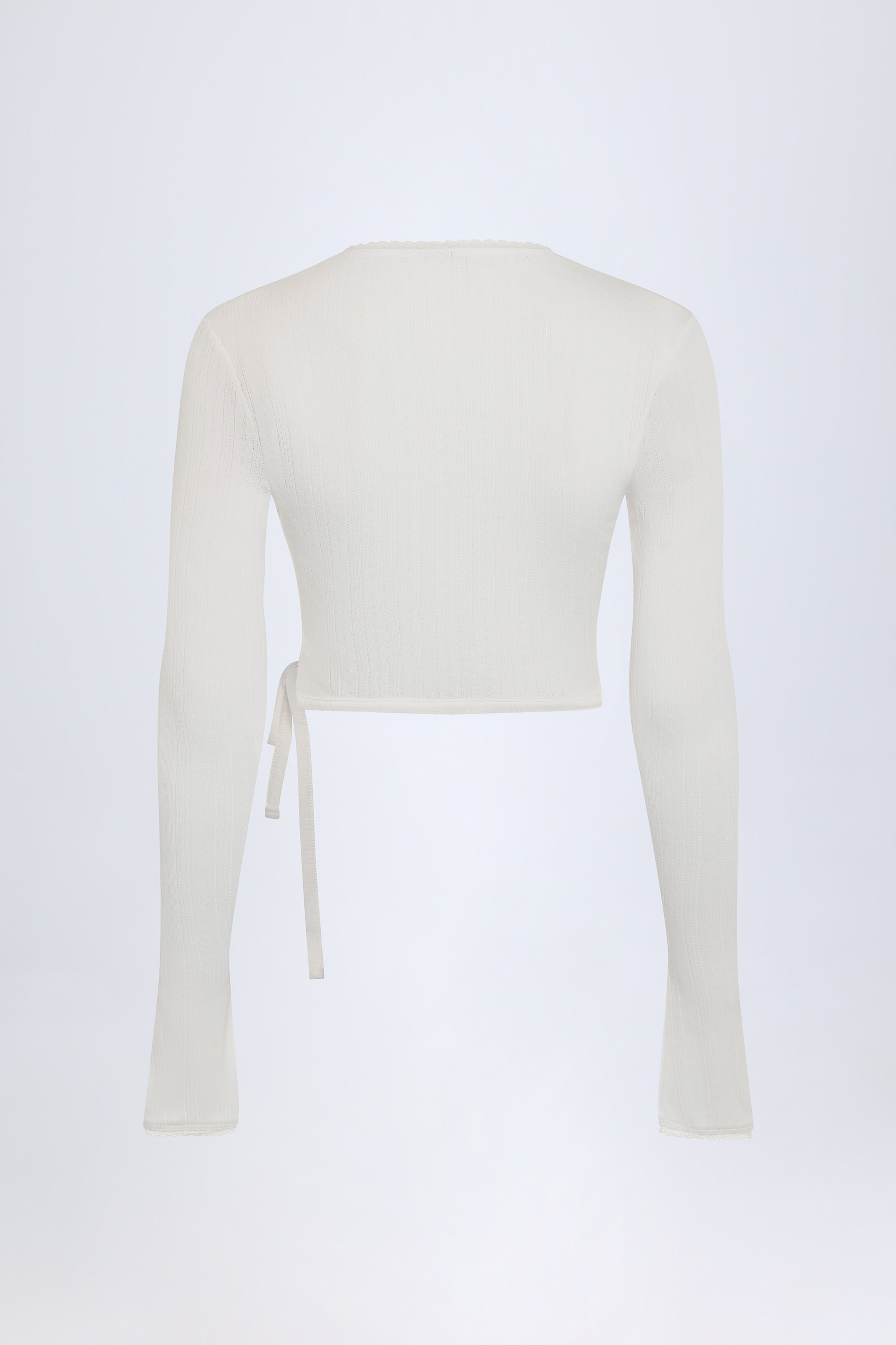 Pointelle Wrap Crop Top in White
