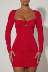 Ruched Corset Bodycon Mini Dress in Red