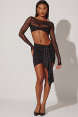 Asymmetric Draped Mini Skirt in Black