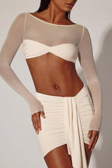 Asymmetric Draped Mini Skirt in Ivory