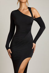 Asymmetric Draped Maxi Dress in Black