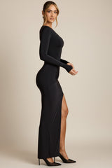 Asymmetric Draped Maxi Dress in Black