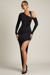 Asymmetric Draped Maxi Dress in Black
