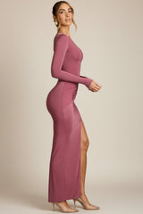 Asymmetric Draped Maxi Dress in Rose Brown