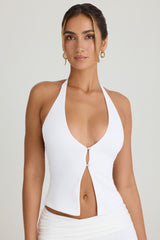 Open-Front Halterneck Top in White