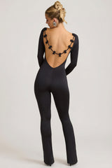 Slinky Jersey Bow-Detail Jumpsuit in Black