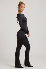 Slinky Jersey Bow-Detail Jumpsuit in Black